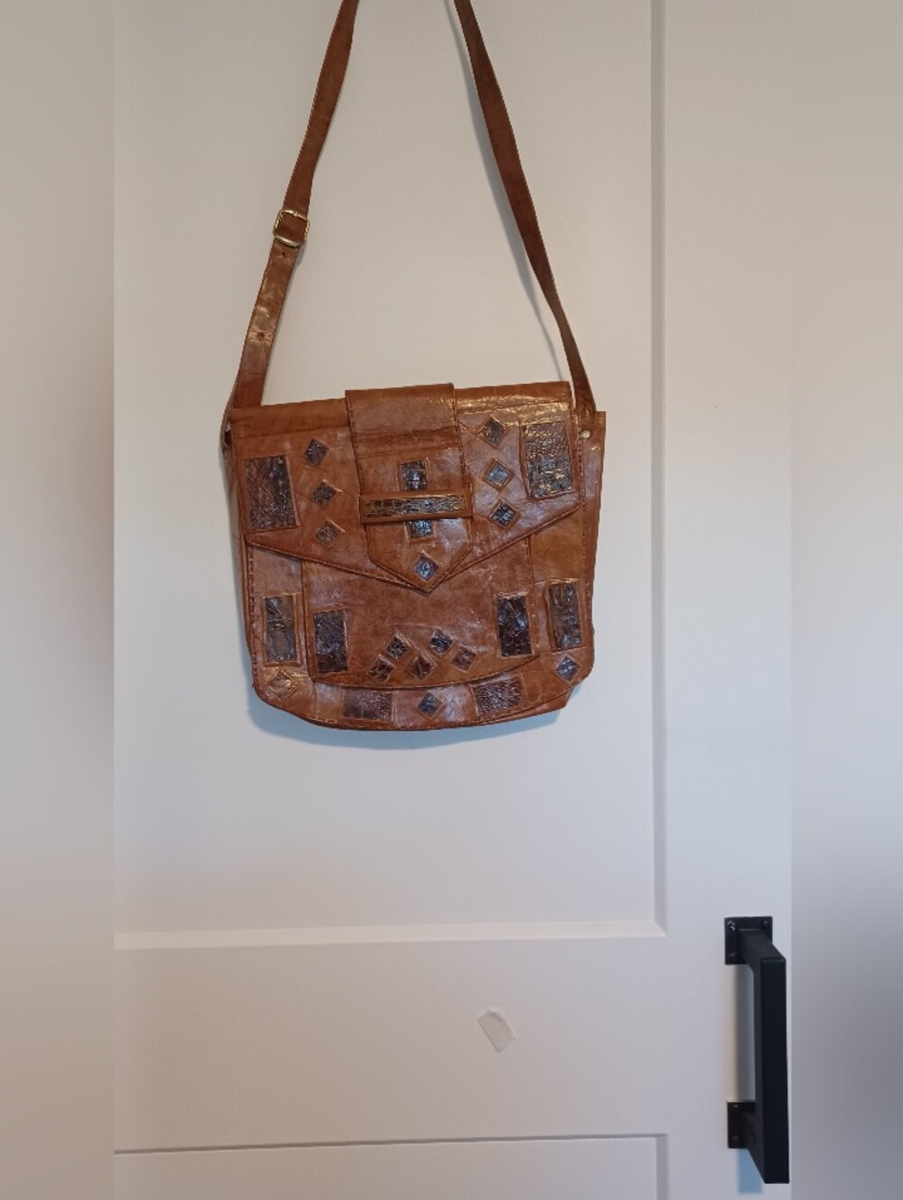 Source Unknown Brown Patchwork Leather Satchel with Dark Accents